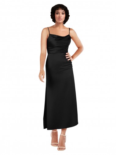 Wholesale Cowl Neck Tea-Length Short Silky Satin Cocktail Prom Dress / Homecoming Dress with Skirt Slit