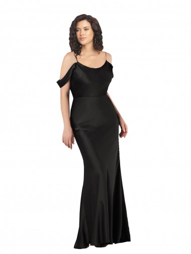 Wholesale Off the Shoulder Sleeves Silky Satin Prom Dress with Skirt Slit