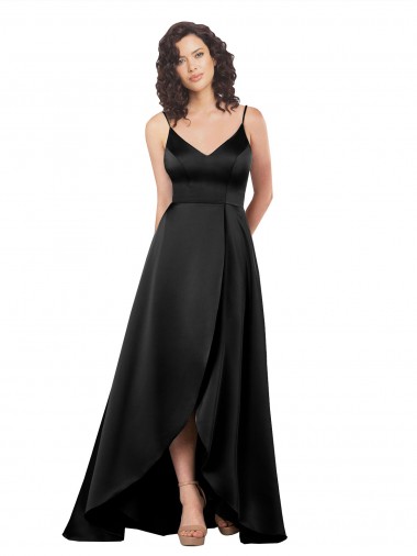 Wholesale High Low V-Neckline Silky Satin Tulip Prom Dress with Wrap Skirt