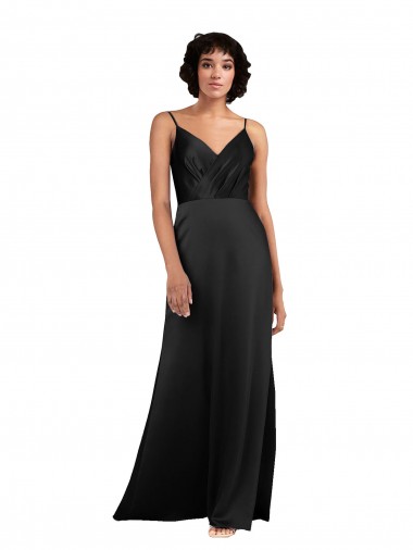 Wholesale Full Length V-Neckline Silky Satin Prom Dress with Spaghetti Straps