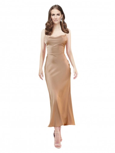 Wholesale Cowl Neck Silky Satin Midi Length Cocktail Prom Dress / Homecoming Dress Low Back