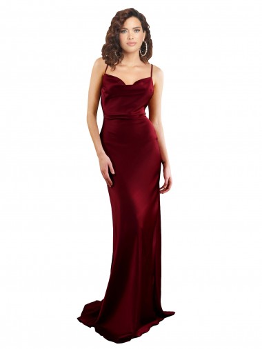 Wholesale Cowl Neck Long Criss Cross Open Back Silky Satin Prom Dress