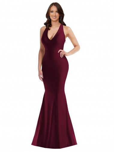 Wholesale Plunge Neckline Cutout Low Back Silky Satin Mermaid Prom Dress