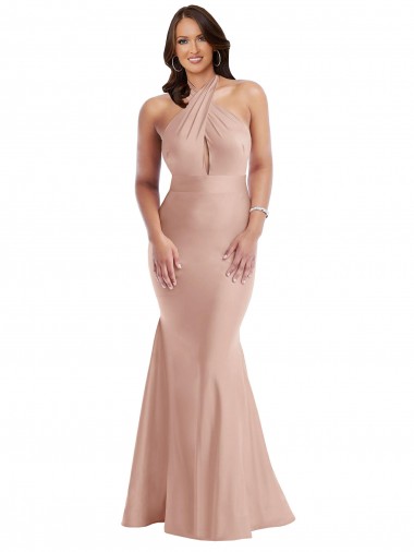 Wholesale Criss Cross Halter Open Back Silky Satin Mermaid Prom Dress