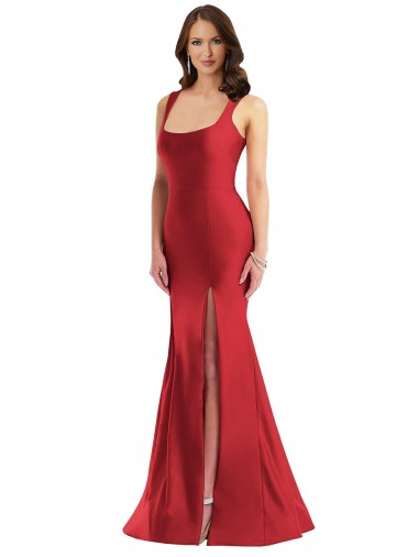Wholesale Square Neck Silky Satin Mermaid Prom Dress with Side Slit