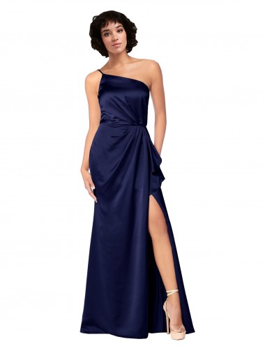Wholesale One Shoulder Silky Satin Prom Dress with Skirt Slit
