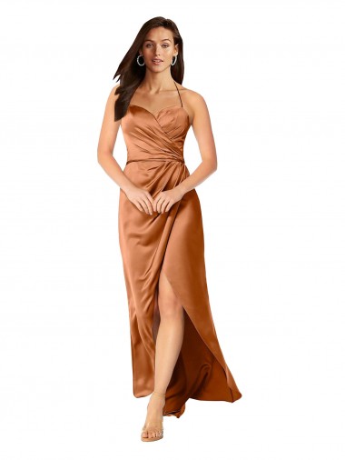 Wholesale Faux-Wrap Skirt Silky Satin Prom Dress