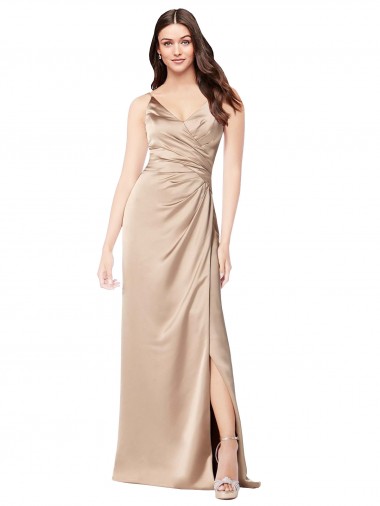 Wholesale Silky Satin Prom Dress with Draped Surplice Bodice