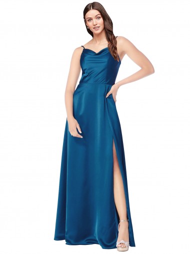 Wholesale Cowl Neck Salky Satin Prom Dress