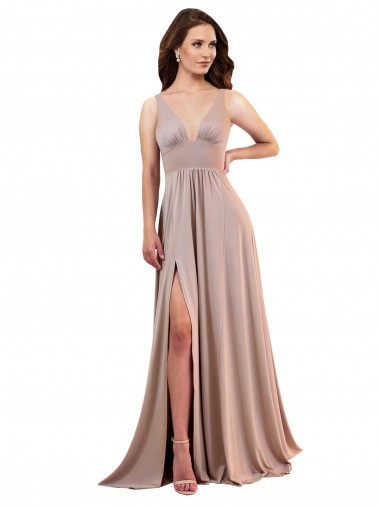 Wholesale Long A-Line Plunge V-Neckline Spandex Prom Dress with Slit