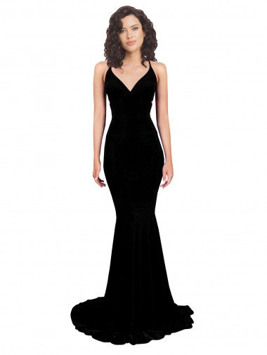 Wholesale Fishtail Shaped V-Neck Open Back Spandex Prom Dress