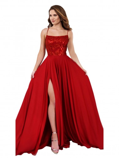 Wholesale Lace Over Bodice Long Spandex Prom Dress with Slit