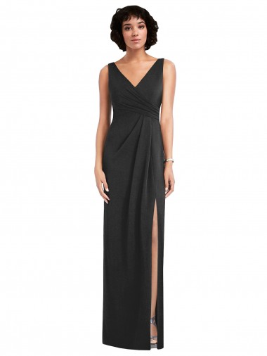 Wholesale Draped Wrap Maxi Spandex Prom Dress with Front Slit