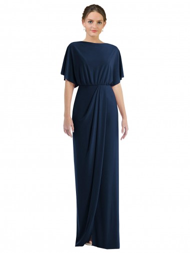 Wholesale Open Back Short Sleeves Draped Tulip Skirt Maxi Spandex Prom Dress