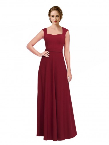 Wholesale Square Neck Subtle Cap Sleeeves Crepe Prom Dress