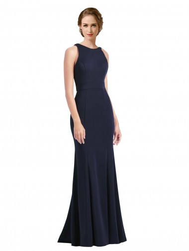Wholesale High Neck Sheath Long Crepe Prom Dress