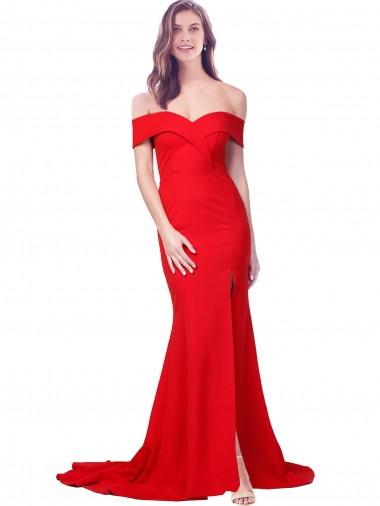 Wholesale Criss Cross Full Length Long Crepe Prom Dress with Side Split
