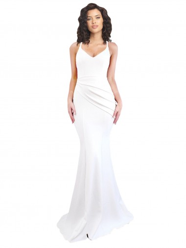 Wholesale Fishtail Shape Spaghetti Straps Open Back Crepe Prom Dress with Ruffles