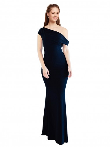 Wholesale Draped Off the Shoulder Fitted Crepe Prom Dress