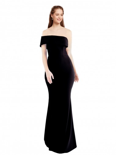 Wholesale Asymmetrical Draped Off the Shoulder Banded Crepe Prom Dress