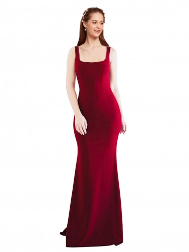Wholesale Square Neckline and Backline Fitted Crepe Prom Dress