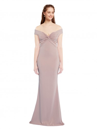Wholesale Knotted Off the Shoulder Crepe Prom Dress with Cut-Out Back