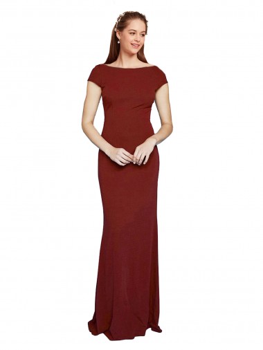 Wholesale Cap Sleelves Mermaid Crepe Prom Dress Keyhole Back