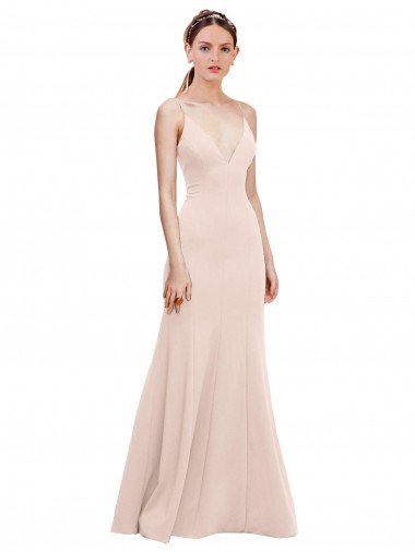 Wholesale Deep V-Neck and Back Long Crepe Prom Dress