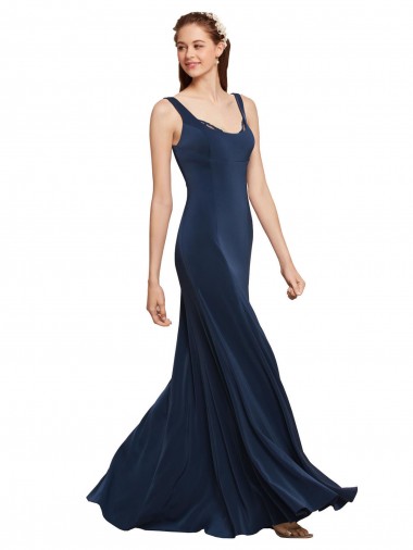 Wholesale Fit and Flare Long Crepe Prom Dress with Round Neck