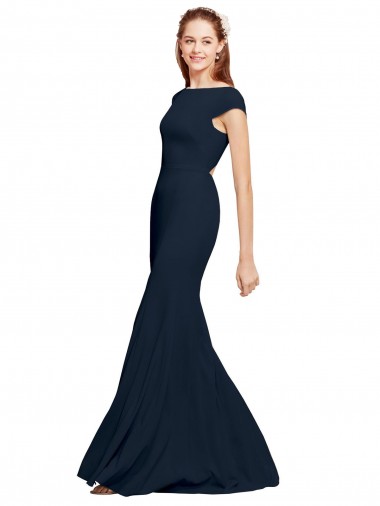 Wholesale Fit and Flare Long Crepe Prom Dress with Tie Open Back