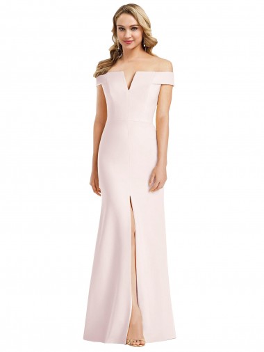 Wholesale Off the Shoulder Notch Trumpet Crepe Prom Dress with Front Slit
