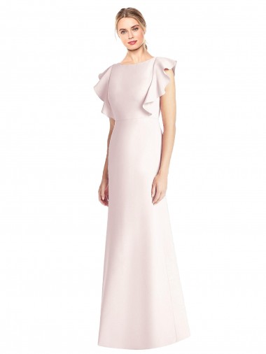 Wholesale Ruffle Cap Sleeves Open Back Trumpet Prom Dress