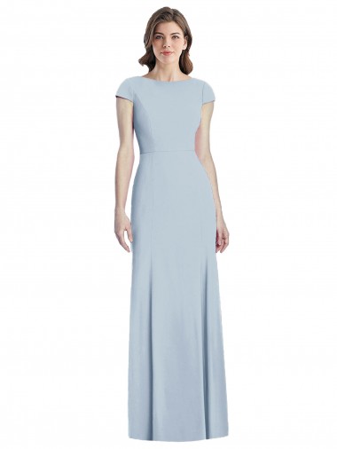 Wholesale Bateau Neck Cap Sleeves Open Back Trumpet Prom Dress