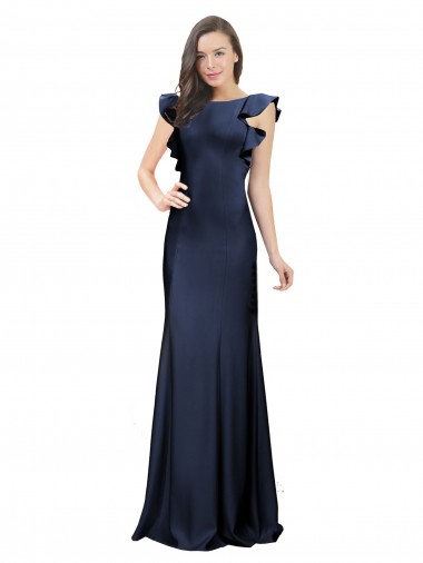 Wholesale Sleeveless Crepe Prom Dress with Cascading Ruffle and Keyhole Back