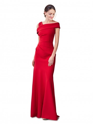 Wholesale Sleeveless Ruched Crepe Mermaid Prom Dress with Off The Shoulder Detail