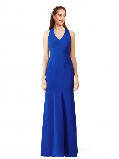 Wholesale Halter V-Neck Long A-Line Crepe Prom Dress