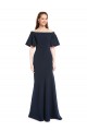 Off the Shoulder Crepe Prom Dress with Short Ruffle Sleeves.