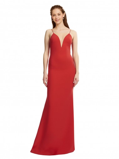 Wholesale Mermaid Plunging V-Neck Crepe Prom Dress with Wide Open Back
