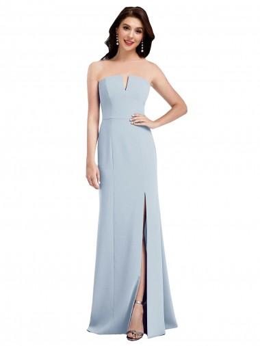 Wholesale Strapless Notch Crepe Prom Dress with Front Slit