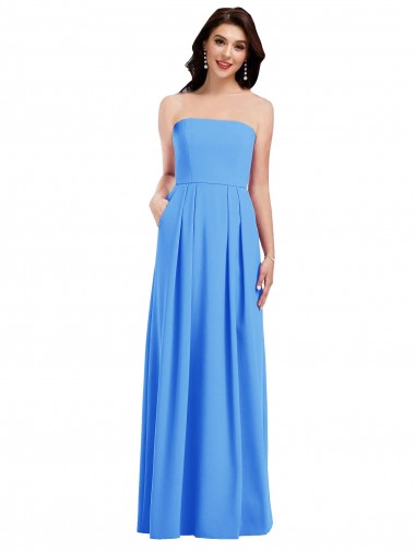 Wholesale Strapless Pleated Skirt Crepe Prom Dress with Pockets