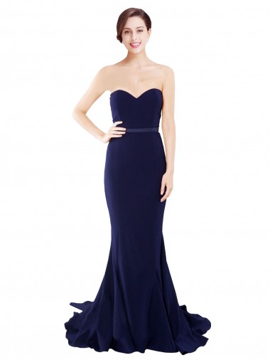 Wholesale Strapless Sweetheart Neckline Crepe Prom Dress with Satin Waistband