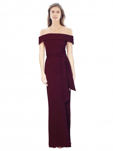 Wholesale Off the Shoulder Long Crepe Prom Dress with Waist Tie