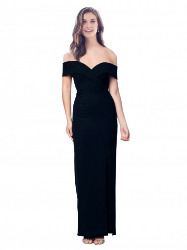Wholesale Off the Shoulder Long Full Length Crepe Prom Dress with Side Split