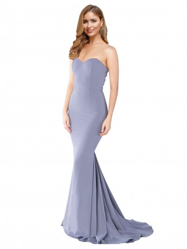 Wholesale Long Strapless Sweetheart Sweep Train Crepe Prom Dress with Low Back