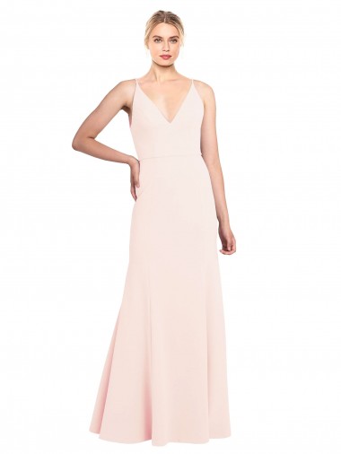 Wholesale Slim A-Line V-Neck Long Stretch Crepe Prom Dress with V-Back
