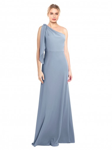 Wholesale Draped Flutter Sleeves One Shoulder Stretch Crepe Prom Dress