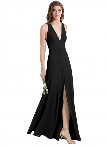 Wholesale Sleek Halter V-Neck Long A-Line Stretch Crepe Prom Dress with Front Slit