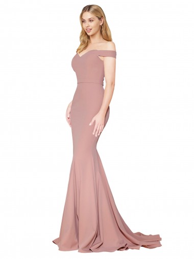 Wholesale Off the Shoulder Sweetheart Long Sweep Train Crepe Prom Dress