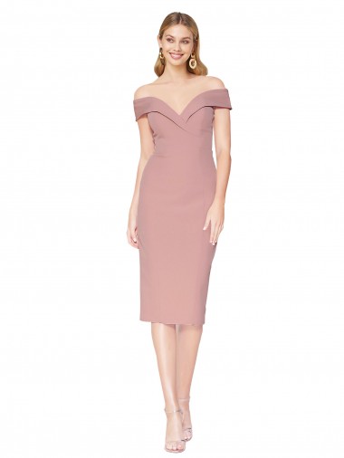Wholesale Knee Length Off the Shoulder Sweetheart Crepe Cocktail Prom Dress / Homecoming Dress