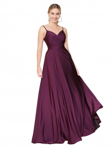 Wholesale High Neck Spaghetti Straps Long V-Back Crepe Prom Dress